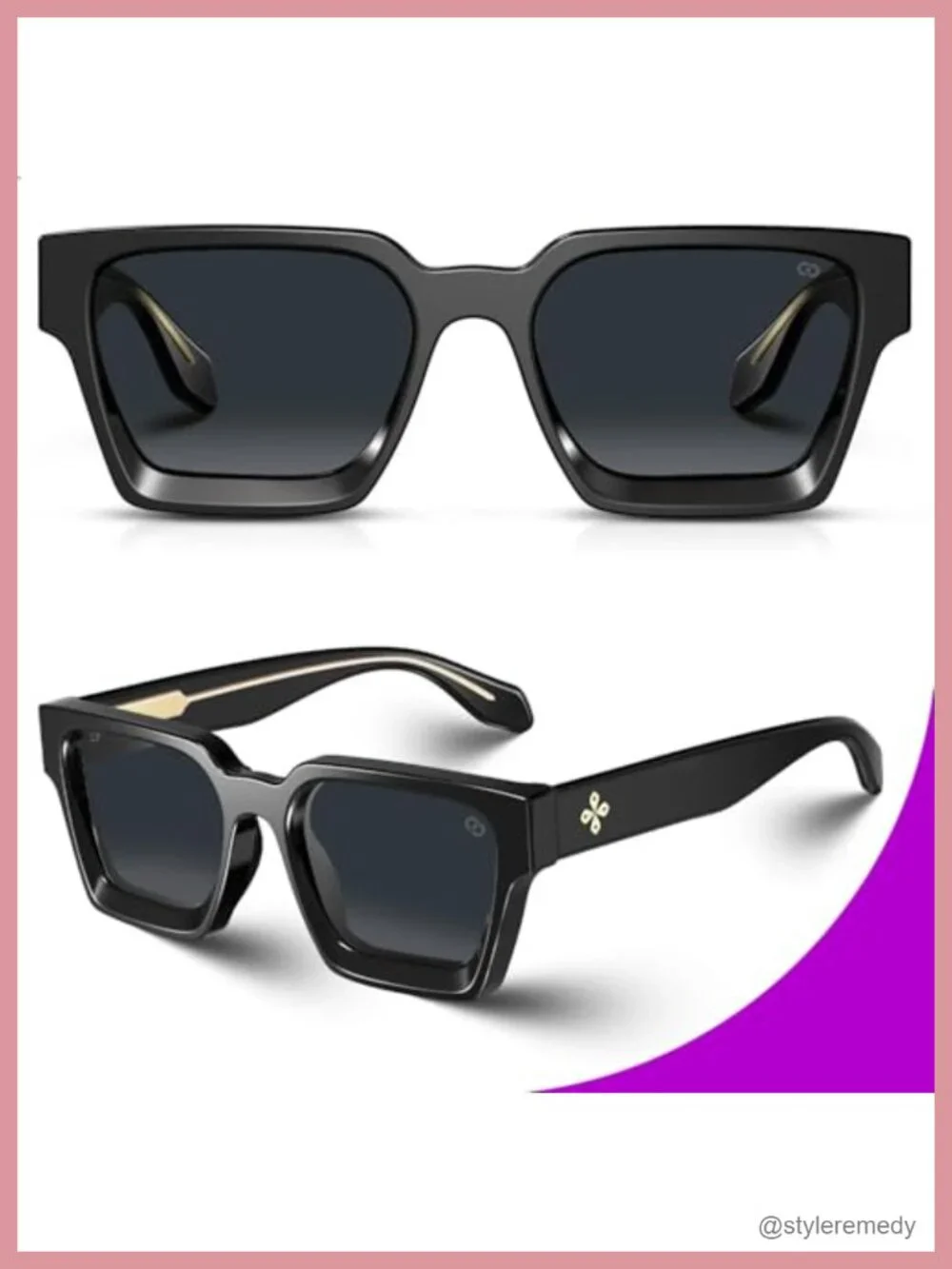 Reinforced Wire Core Temples TR90 Frame Rectangular Sunglasses with UV400